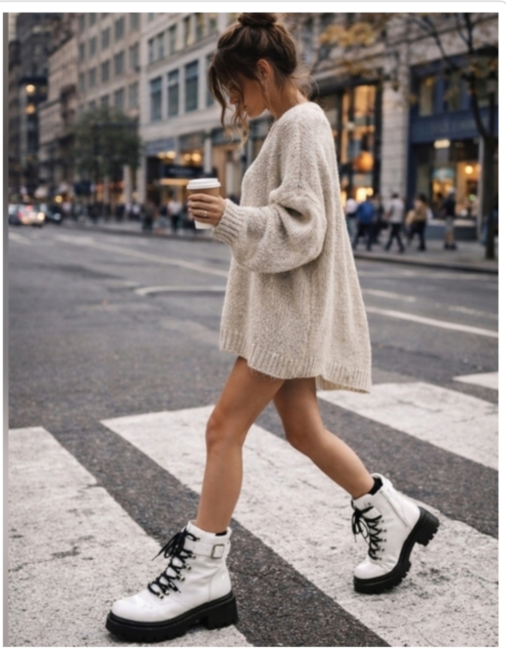 Jeffrey Campbell Czech Combat Boots 7.5M White Black Buckle Lug Sole Platform - Picture 4 of 9